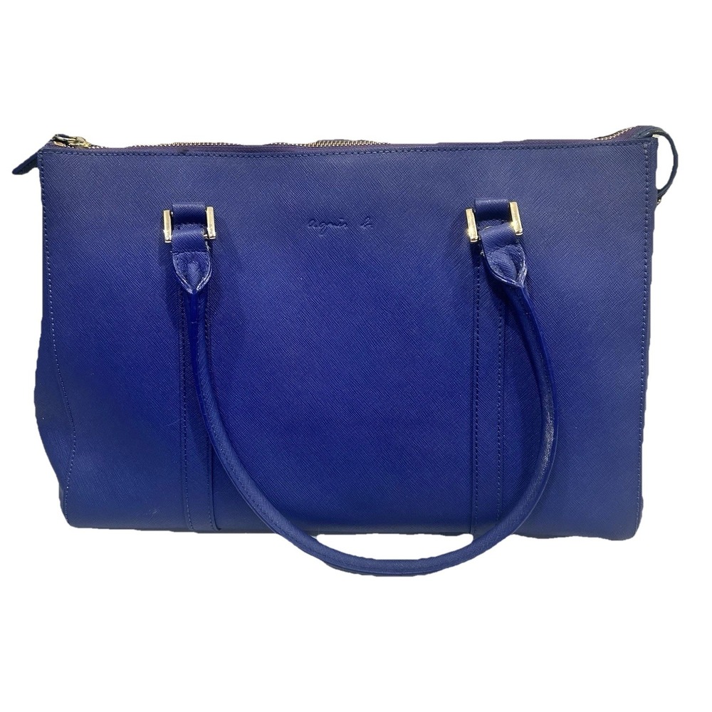 Agnes B Voyage Royal/Cobalt Blue Large Shoulder Bag Top Handle Zipper Spacious